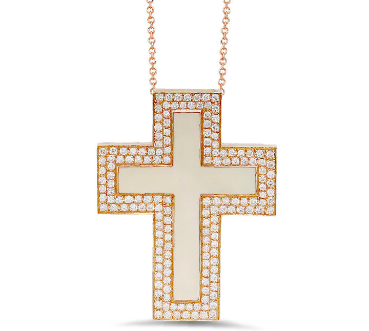 18K rose gold cross diamond and natural shell pendant - SKU#: 16504