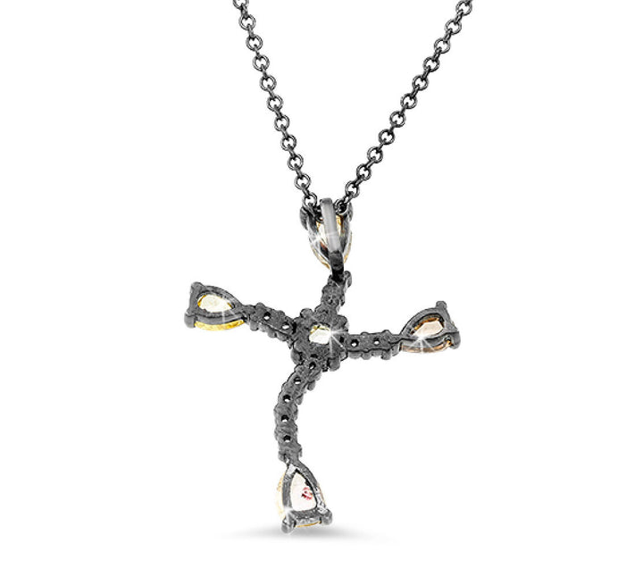 18K white gold black ceramic rhodiumed diamond cross pendant - SKU#: 24256