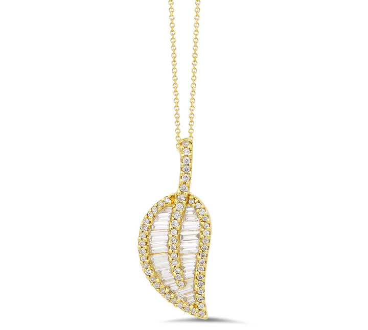 18K gold leaf diamond pendant(SMALL)- SKU#: 30130