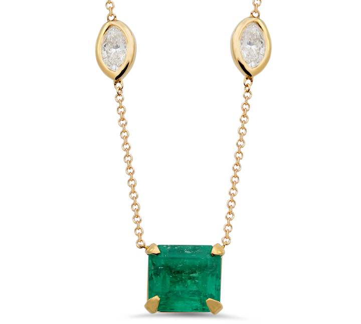 Diamond and emerald pendant in 18K gold - SKU# 30030