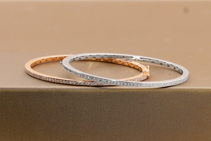 Halfway diamond bangle in 18K gold - SKU#: 30100