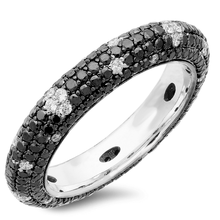 An 18K white gold band with diamonds all around