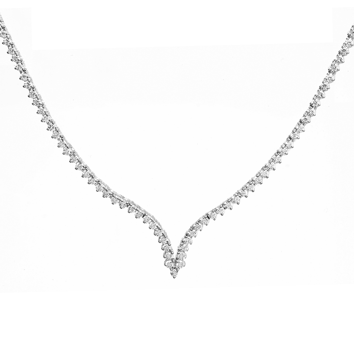 V-Shaped diamond tennis necklace in 18K gold - SKU#: 30842